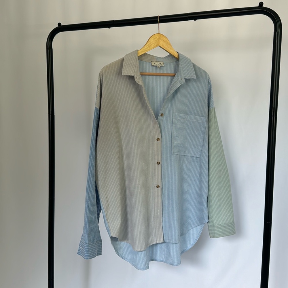 Pastel Blue & Green Pin Stripe Button Down | Office Attire Made Fun